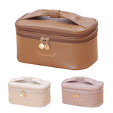 Darrahopens Health & Beauty > Cosmetic Storage > Cosmetic & Toiletry Bags Brown Stylish PU Leather Makeup Bag - Large Capacity Double Layer Waterproof Travel Cosmetic Organizer Case for Women