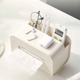 Darrahopens Health & Beauty > Cosmetic Storage > Cosmetic & Toiletry Bags Desktop Tissue Box Multifunction Tissue Storage Dispenser with Phone Holder Remote Control Organizer Cream White In Australia - Darrahopens