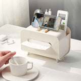 Darrahopens Health & Beauty > Cosmetic Storage > Cosmetic & Toiletry Bags Desktop Tissue Box Multifunction Tissue Storage Dispenser with Phone Holder Remote Control Organizer Cream White In Australia - Darrahopens