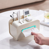 Darrahopens Health & Beauty > Cosmetic Storage > Cosmetic & Toiletry Bags Desktop Tissue Box Multifunction Tissue Storage Dispenser with Phone Holder Remote Control Organizer Cream White In Australia - Darrahopens