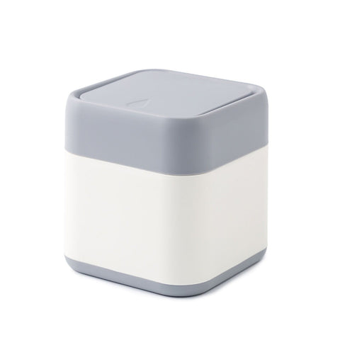 Darrahopens Health & Beauty > Cosmetic Storage > Cosmetic & Toiletry Bags Desktop Trash Can Cute Drop Resistant Portable Tiny Desktop Garbage Bin with Detachable Lid for Car and Home Snap On [Grey Beige] In Australia - Darrahopens