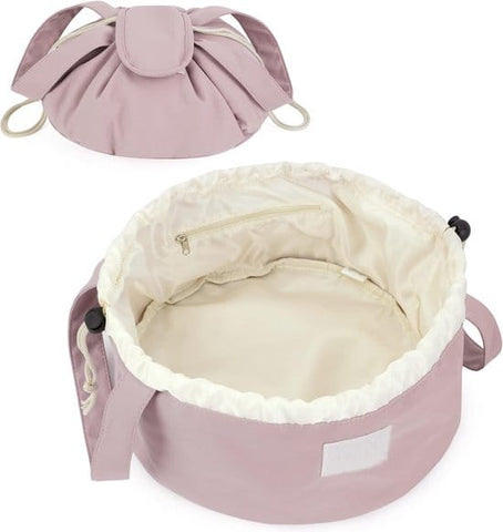 Darrahopens Health & Beauty > Cosmetic Storage > Cosmetic & Toiletry Bags Foldable Drawstring Makeup Bag - Multifunctional Portable Travel Storage Bag for Cosmetics, Toiletry Bags & Accessories, Compact Durable Fabric Bag for Living Room, Shower Table & Travel（Pink）