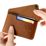 Darrahopens Health & Beauty > Cosmetic Storage > Cosmetic & Toiletry Bags Handmade Grain Leather Card Wallet - Hand Stitched Rounded Corner Card Holder, Slim Snap Closure Minimalist Card Case Artisan Crafted Wallet (Brown)