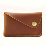 Darrahopens Health & Beauty > Cosmetic Storage > Cosmetic & Toiletry Bags Handmade Grain Leather Card Wallet - Hand Stitched Rounded Corner Card Holder, Slim Snap Closure Minimalist Card Case Artisan Crafted Wallet (Brown)