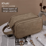 Darrahopens Health & Beauty > Cosmetic Storage > Cosmetic & Toiletry Bags Khaki Premium TPU Leather Dual-Zipper Cosmetic Bag with 3 Dry & Wet Separation Zone - Large Capacity Travel Toiletries Organizer