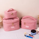 Darrahopens Health & Beauty > Cosmetic Storage > Cosmetic & Toiletry Bags Large Plush Teddy Fleece Cosmetic Bag - Soft Sherpa Makeup Case with Handle - Pink Travel Toiletry Organiser (26cm)