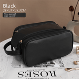 Darrahopens Health & Beauty > Cosmetic Storage > Cosmetic & Toiletry Bags Luxury Black Large Capacity Makeup Bag – 3-Layer Double Zipper Travel Toiletry Organizer with Waterproof TPU Brush Holders