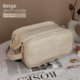 Darrahopens Health & Beauty > Cosmetic Storage > Cosmetic & Toiletry Bags Luxury Cream Beige Large Capacity Makeup Bag – 3-Layer Double Zipper Travel Toiletry Organizer with Waterproof TPU Brush Holders