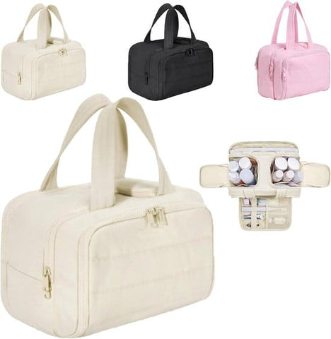 Darrahopens Health & Beauty > Cosmetic Storage > Cosmetic & Toiletry Bags Multi-Zip Makeup Bag - Toiletry Bag - Spacious Storage, Organized Layered Design with Carry Handle - Ideal for Travel & Daily Use (Beige)