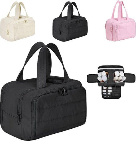 Darrahopens Health & Beauty > Cosmetic Storage > Cosmetic & Toiletry Bags Multi-Zip Makeup Bag - Toiletry Bag - Spacious Storage, Organized Layered Design with Carry Handle - Ideal for Travel & Daily Use（Black）