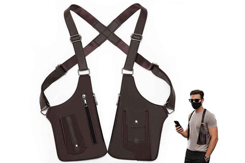 Darrahopens Health & Beauty > Cosmetic Storage > Cosmetic & Toiletry Bags Outdoor Double Shoulder Armpit Bag with Multiple Pockets - Brown