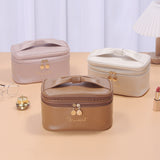 Darrahopens Health & Beauty > Cosmetic Storage > Cosmetic & Toiletry Bags Pink Stylish PU Leather Makeup Bag - Large Capacity Double Layer Waterproof Travel Cosmetic Organizer Case for Women