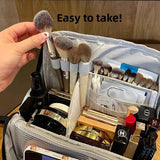 Darrahopens Health & Beauty > Cosmetic Storage > Cosmetic & Toiletry Bags Portable Multi-Functional Toiletry Bag, Stand-Up Large-Capacity Storage Bag for Makeup Brushes, Cosmetics, and Toiletries, Jinbu Multi-Compartment Storage Bag - Yellow