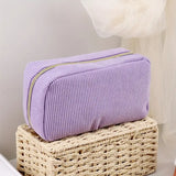 Darrahopens Health & Beauty > Cosmetic Storage > Cosmetic & Toiletry Bags Purple Corduroy Cosmetic Bag Large Capacity 20cm Makeup Pouch for Lipstick Jewelry and Keys - Soft Portable Travel Toiletry Organiser