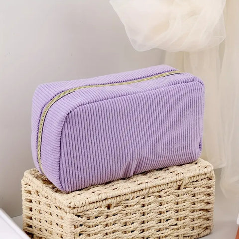 Darrahopens Health & Beauty > Cosmetic Storage > Cosmetic & Toiletry Bags Purple Corduroy Cosmetic Bag Large Capacity 20cm Makeup Pouch for Lipstick Jewelry and Keys - Soft Portable Travel Toiletry Organiser