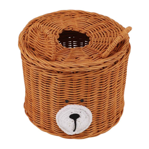 Darrahopens Health & Beauty > Cosmetic Storage > Cosmetic & Toiletry Bags Tissue Box Cover Rattan Cute Bear Brown with Lid Easy Access Round Easy Maintenance Versatile Holder Dispenser for Photo Props In Australia - Darrahopens