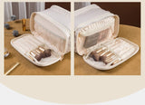 Darrahopens Health & Beauty > Cosmetic Storage > Cosmetic & Toiletry Bags White Large Capacity PU Leather Makeup Bag Dual Zipper Cosmetic Case Waterproof Travel Toiletry Organiser with Brush Compartment