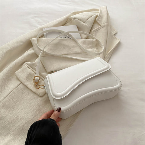 Darrahopens Health & Beauty > Cosmetic Storage > Cosmetic & Toiletry Bags White Minimalist Chic Shoulder Bag - Simple Crossbody Handbag for Women (24.5x6x16.5 cm, 0.3KG)