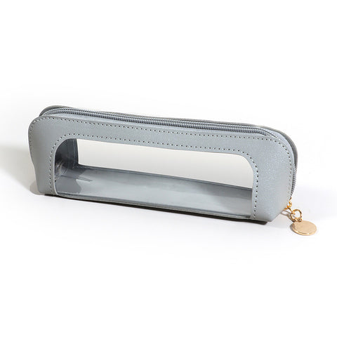 Darrahopens Health & Beauty > Cosmetic Storage > Makeup Organisation & Storage 2-Pcs Grey Transparent Makeup Brush Case – Portable Zippered Cosmetic Pouch with Clear Window for Travel and Daily Use in Australia