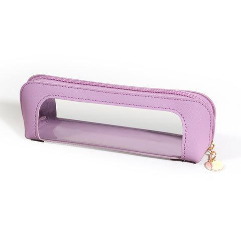 Darrahopens Health & Beauty > Cosmetic Storage > Makeup Organisation & Storage 2-Pcs Purple Transparent Makeup Brush Case – Portable Zippered Cosmetic Pouch with Clear Window for Travel and Daily Use in Australia