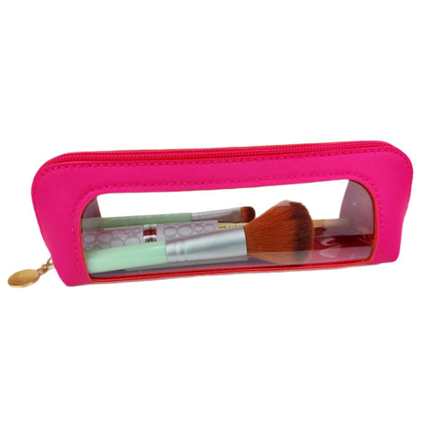 Darrahopens Health & Beauty > Cosmetic Storage > Makeup Organisation & Storage 2-Pcs Rose red Transparent Makeup Brush Case – Portable Zippered Cosmetic Pouch with Clear Window for Travel and Daily Use in Australia