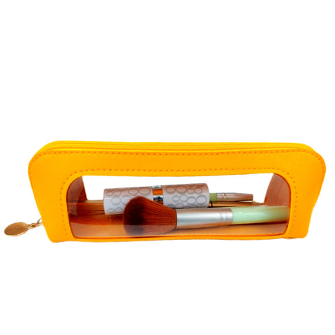 Darrahopens Health & Beauty > Cosmetic Storage > Makeup Organisation & Storage 2-Pcs Yellow Transparent Makeup Brush Case – Portable Zippered Cosmetic Pouch with Clear Window for Travel and Daily Use in Australia