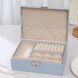 Darrahopens Health & Beauty > Cosmetic Storage > Makeup Organisation & Storage 2-Tier Jewelry Box - With Removable Drawer & Lock - Large Storage Capacity for All Jewelry - Blue