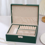 Darrahopens Health & Beauty > Cosmetic Storage > Makeup Organisation & Storage 2-Tier Jewelry Box - With Removable Drawer & Lock - Large Storage Capacity for All Jewelry - Green