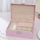 Darrahopens Health & Beauty > Cosmetic Storage > Makeup Organisation & Storage 2-Tier Jewelry Box - With Removable Drawer & Lock - Large Storage Capacity For All Jewelry - Pink