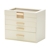 Darrahopens Health & Beauty > Cosmetic Storage > Makeup Organisation & Storage 4 Layer Jewelry Box PU Leather Jewellery Organizer Multi-functional Storage Case with Clear Glass Lid and 3 Drawers for Necklaces Rings Earrings Watches