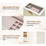 Darrahopens Health & Beauty > Cosmetic Storage > Makeup Organisation & Storage 4 Layer Jewelry Box PU Leather Jewellery Organizer Multi-functional Storage Case with Clear Glass Lid and 3 Drawers for Necklaces Rings Earrings Watches