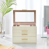 Darrahopens Health & Beauty > Cosmetic Storage > Makeup Organisation & Storage 4 Layer Jewelry Box PU Leather Jewellery Organizer Multi-functional Storage Case with Clear Glass Lid and 3 Drawers for Necklaces Rings Earrings Watches