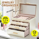 Darrahopens Health & Beauty > Cosmetic Storage > Makeup Organisation & Storage 4 Layer Jewelry Box PU Leather Jewellery Organizer Multi-functional Storage Case with Clear Glass Lid and 3 Drawers for Necklaces Rings Earrings Watches
