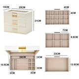 Darrahopens Health & Beauty > Cosmetic Storage > Makeup Organisation & Storage 4 Layer Jewelry Box PU Leather Jewellery Organizer Multi-functional Storage Case with Clear Glass Lid and 3 Drawers for Necklaces Rings Earrings Watches