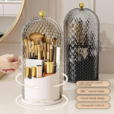 Darrahopens Health & Beauty > Cosmetic Storage > Makeup Organisation & Storage Black Elegant 360 Rotating Makeup Brush Holder & Cosmetic Organizer with Dustproof Dome Lid(Makeup is a prop for shooting and is not included)