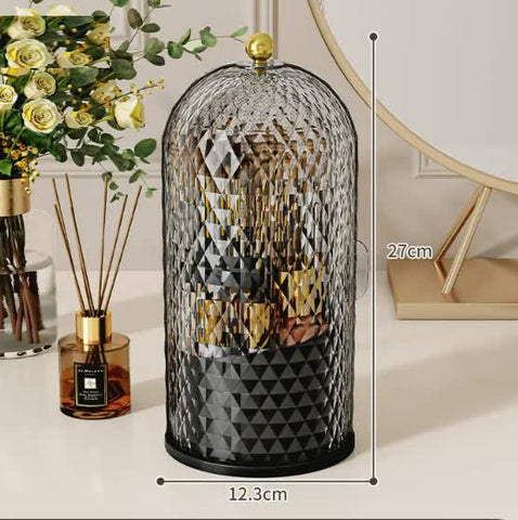Darrahopens Health & Beauty > Cosmetic Storage > Makeup Organisation & Storage Black Elegant 360 Rotating Makeup Brush Holder & Cosmetic Organizer with Dustproof Dome Lid(Makeup is a prop for shooting and is not included)