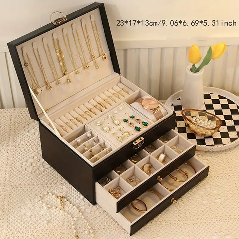 Darrahopens Health & Beauty > Cosmetic Storage > Makeup Organisation & Storage Black  High-end Jewelry Storage Box for Necklaces, Earrings, Ear Studs, Bracelets, Rings, Exquisite Accessories, Gold, and Jewelry – Large Capacity, Ideal as a Gift for Mother’s Day, Father’s Day, Teacher’s Day, Halloween, Thanksgiving, and Christmas.