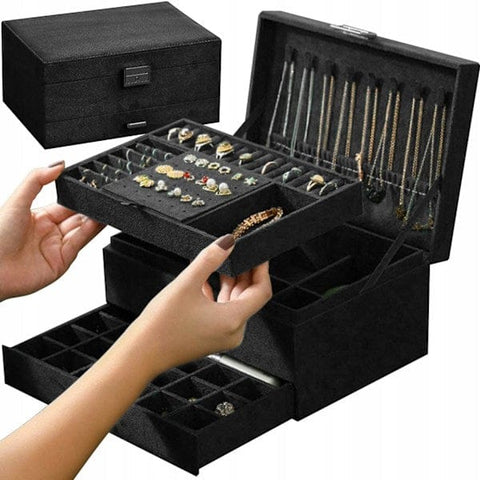 Darrahopens Health & Beauty > Cosmetic Storage > Makeup Organisation & Storage Black Jewelry Box with Key Lock, Multiple Compartments, Compatible with Yux