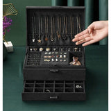 Darrahopens Health & Beauty > Cosmetic Storage > Makeup Organisation & Storage Black Jewelry Box with Key Lock, Multiple Compartments, Compatible with Yux