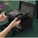 Darrahopens Health & Beauty > Cosmetic Storage > Makeup Organisation & Storage Black Jewelry Box with Key Lock, Multiple Compartments, Compatible with Yux