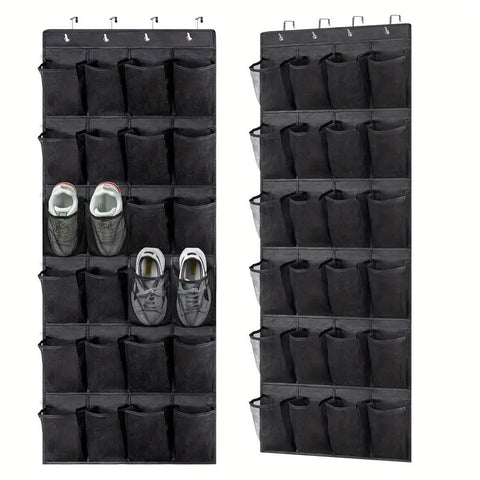 Darrahopens Health & Beauty > Cosmetic Storage > Makeup Organisation & Storage Black Over the Door Shoe Organizer with 24 Mesh Pockets - Space Saving Hanging Storage for Shoes, Accessories, Pantry