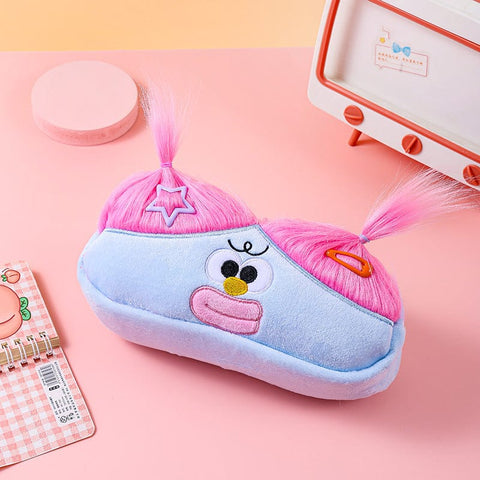 Darrahopens Health & Beauty > Cosmetic Storage > Makeup Organisation & Storage Blue and Pink Hair Cute Plush Monster Pencil Case - Fluffy Stationery Pouch with DIY Styleable Hair for Kids
