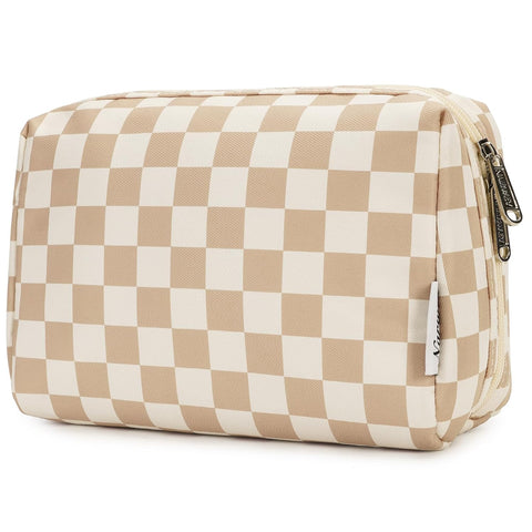Darrahopens Health & Beauty > Cosmetic Storage > Makeup Organisation & Storage Checkered Makeup Bag Travel Makeup Bag Organizer Bag Makeup Bag Makeup Bag with Compartments for Ladies Girls (Large, Light Checkerboard)