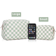 Darrahopens Health & Beauty > Cosmetic Storage > Makeup Organisation & Storage Checkered Makeup Bag Travel Makeup Bag Organizer Bag Makeup Bag Makeup Bag with Compartments for Ladies Girls (Large, Mint Green Checkerboard)