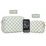 Darrahopens Health & Beauty > Cosmetic Storage > Makeup Organisation & Storage Checkered Makeup Bag Travel Makeup Bag Organizer Bag Makeup Bag Makeup Bag with Compartments for Ladies Girls (Large, Mint Green Checkerboard)
