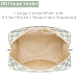 Darrahopens Health & Beauty > Cosmetic Storage > Makeup Organisation & Storage Checkered Makeup Bag Travel Makeup Bag Organizer Bag Makeup Bag Makeup Bag with Compartments for Ladies Girls (Large, Mint Green Checkerboard)