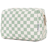 Darrahopens Health & Beauty > Cosmetic Storage > Makeup Organisation & Storage Checkered Makeup Bag Travel Makeup Bag Organizer Bag Makeup Bag Makeup Bag with Compartments for Ladies Girls (Large, Mint Green Checkerboard)