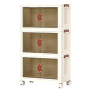 Darrahopens Health & Beauty > Cosmetic Storage > Makeup Organisation & Storage Foldable Storage Cabinet Stackable Bins Household Plastic Closet Multi-purpose Organizer Doors and Top Lid 2 Way Opening with 360 Degree Rotatable Wheels