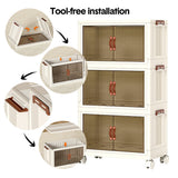 Darrahopens Health & Beauty > Cosmetic Storage > Makeup Organisation & Storage Foldable Storage Cabinet Stackable Bins Household Plastic Closet Multi-purpose Organizer Doors and Top Lid 2 Way Opening with 360 Degree Rotatable Wheels