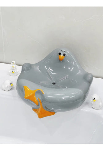 Darrahopens Health & Beauty > Cosmetic Storage > Makeup Organisation & Storage Grey Ceramic Seagull Soap Dish with Drainage Cute Cartoon Animal Soap Bar Holder for Bathroom Kitchen Sink Novelty Home Decor